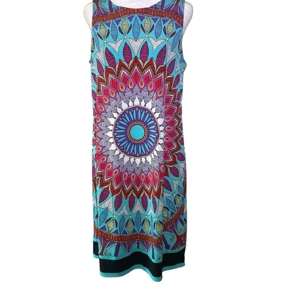 NICOLE BY NICOLE MILLER women size Medium sleeveless midi sheath mandala dress